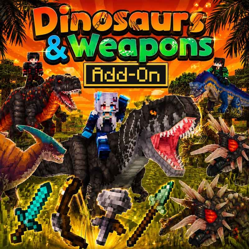 Addon Khủng long Việt Hóa Dinosaurs and Weapons cho MCPE 1.21+.mcaddon