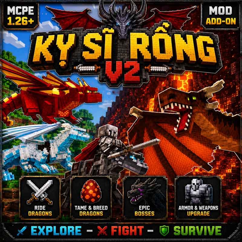 Addon Kỵ sĩ Rồng V2 Siêu Hay cho MCPE 1.26+.zip